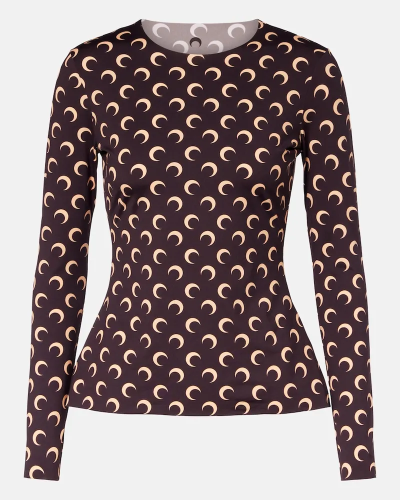 Marine Serre Top All Over Moon in jersey con stampa Marrone