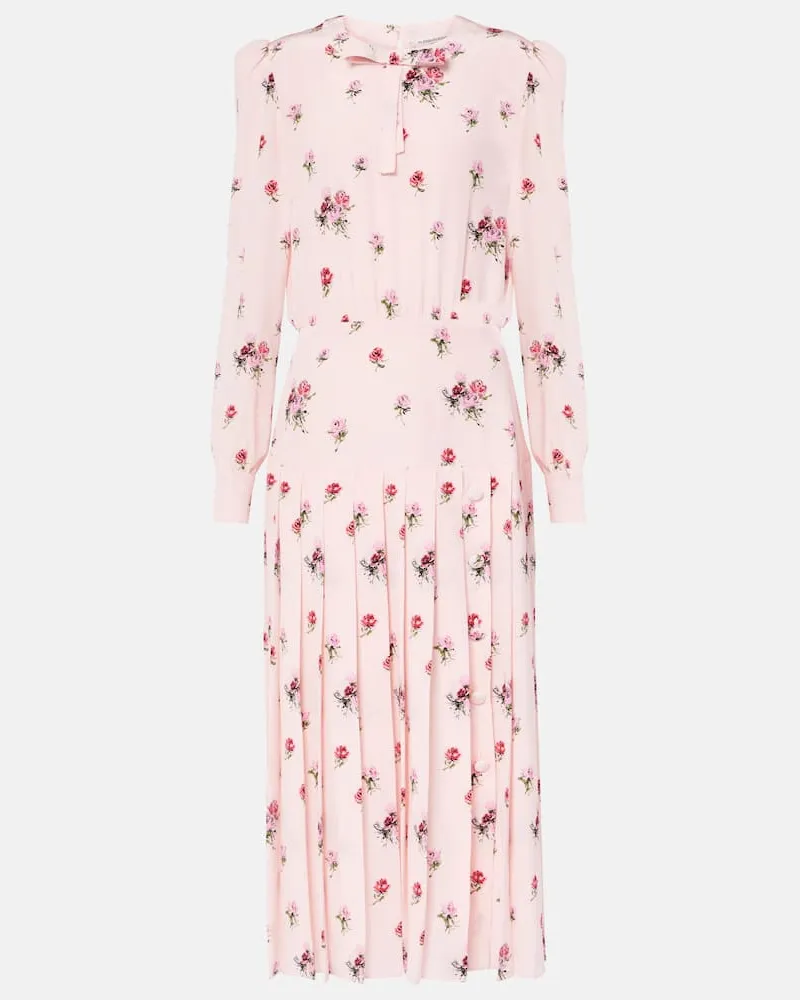 Alessandra Rich Abito midi in seta con stampa Rosa