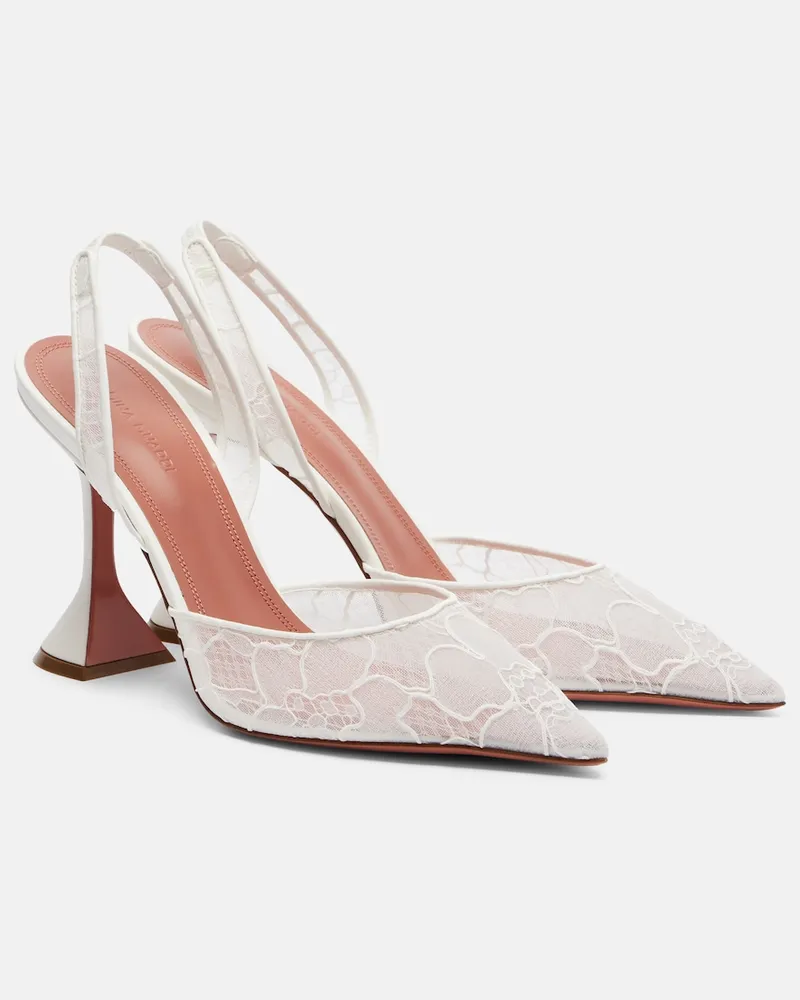 Amina Muaddi Pumps slingback Holli in pizzo con pelle Bianco