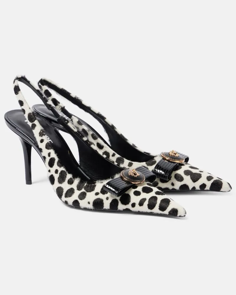 Versace Pumps slingback Gianni Ribbon 85 in cavallino con stampa Nero