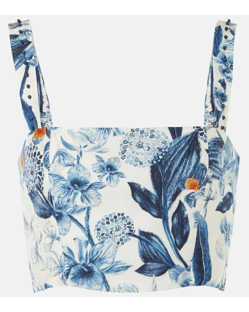 AGUA BENDITA Top cropped Cacao con stampa floreale Bianco