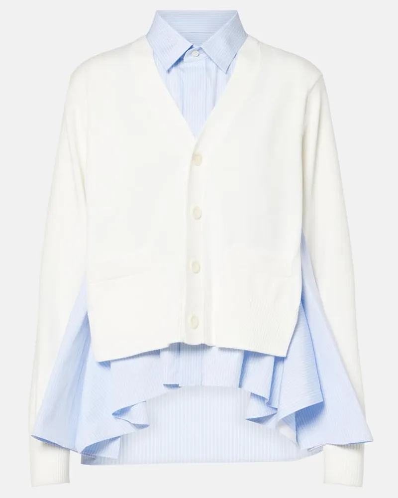 Sacai Cardigan in misto cotone e popeline Bianco