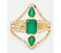 Anello Delicate Deco in oro 18kt con smeraldi e diamanti