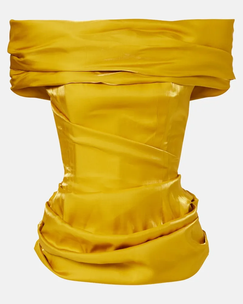 Magda Butrym Top in raso off-shoulders Giallo