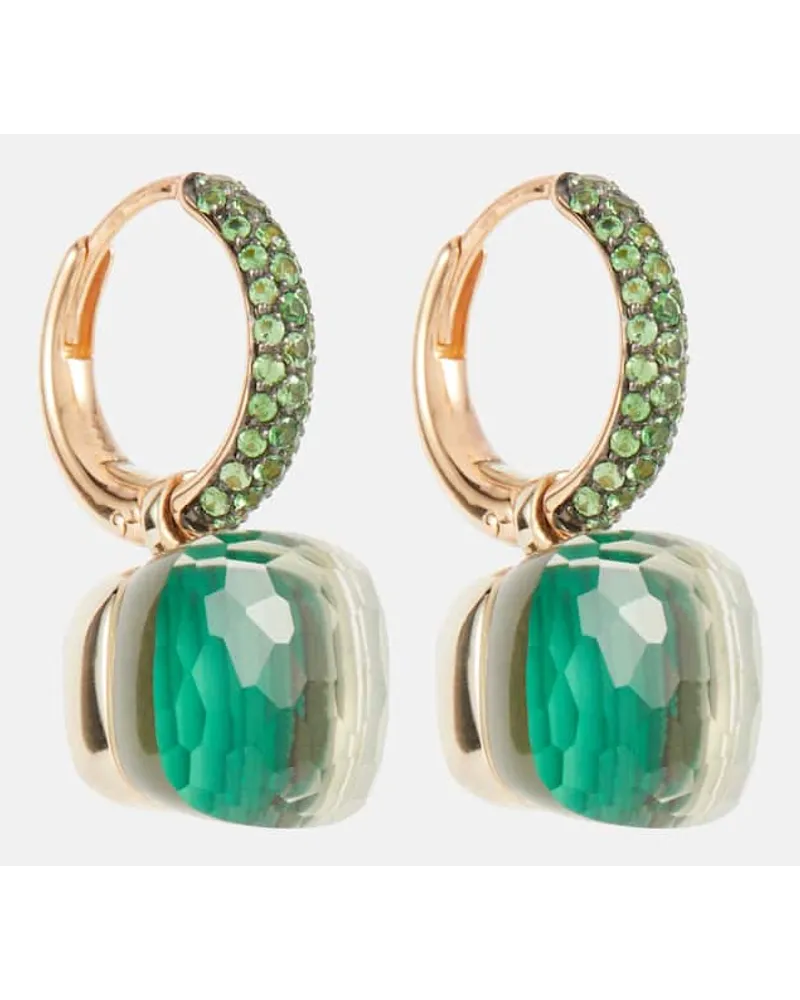 Pomellato Orecchini Nudo Classic in oro rosa e bianco 18kt con pietre preziose Verde