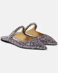 Jimmy Choo Slippers Bing con pelle, glitter e cristalli Argento