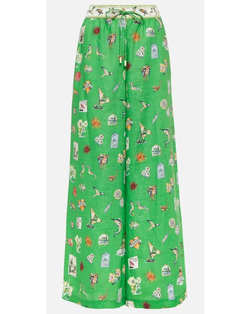 ALEMAIS AlÃ©mais Pantaloni a gamba larga in lino con stampa Verde