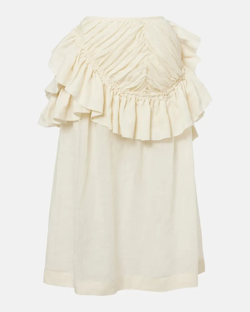 Dries van Noten Gonna midi in ramia con volant Bianco