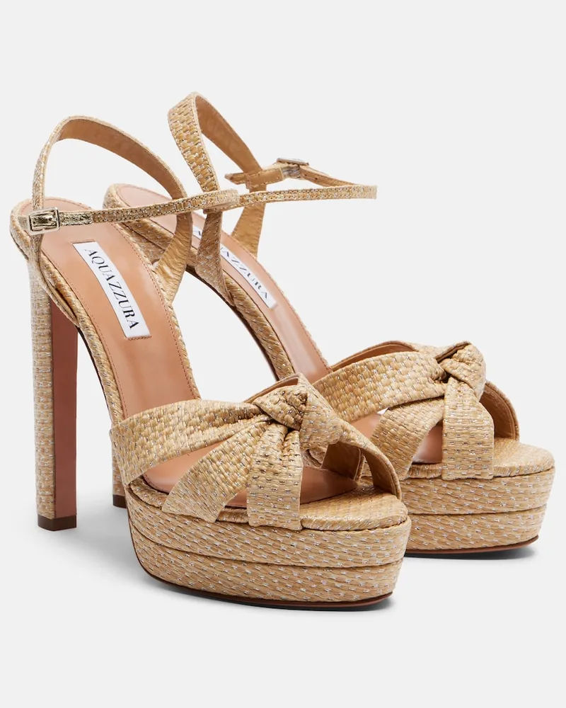 Aquazzura Sandali Nina in rafia con plateau Beige