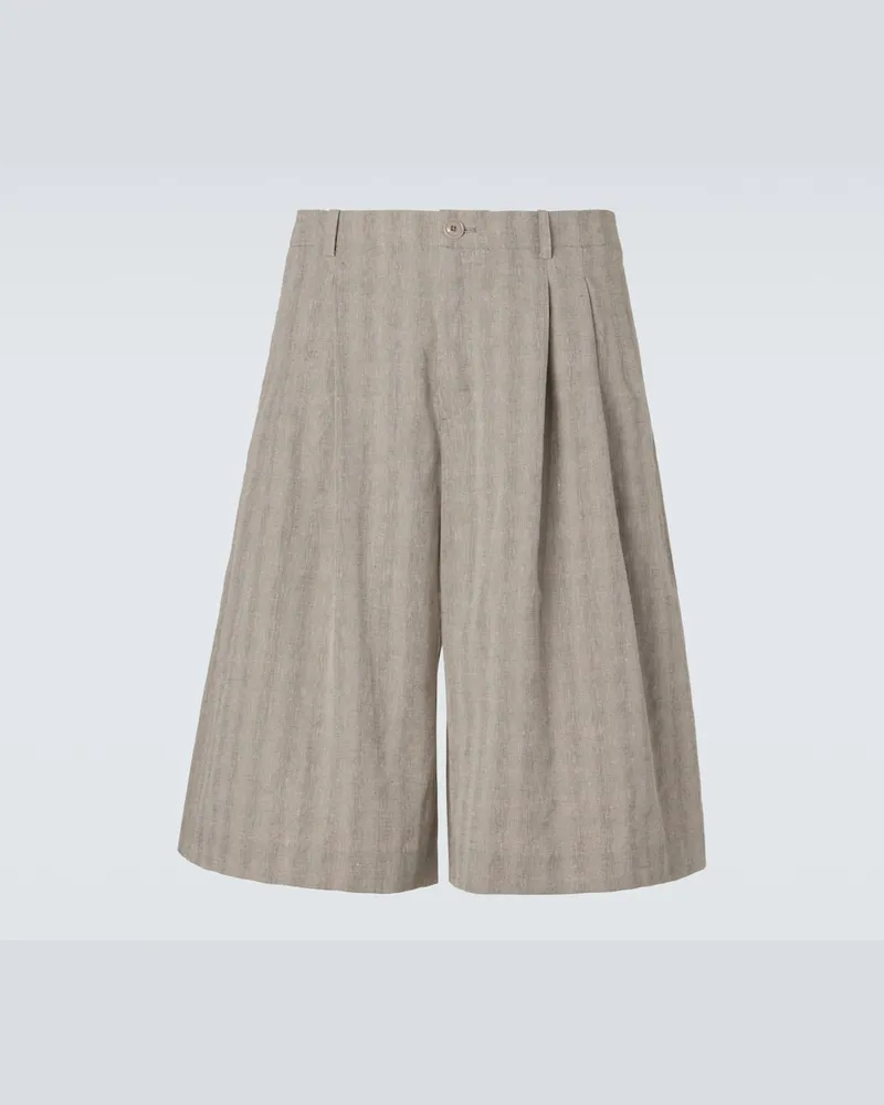 Our Legacy Pantaloni capri in misto cotone e lino a righe Grigio