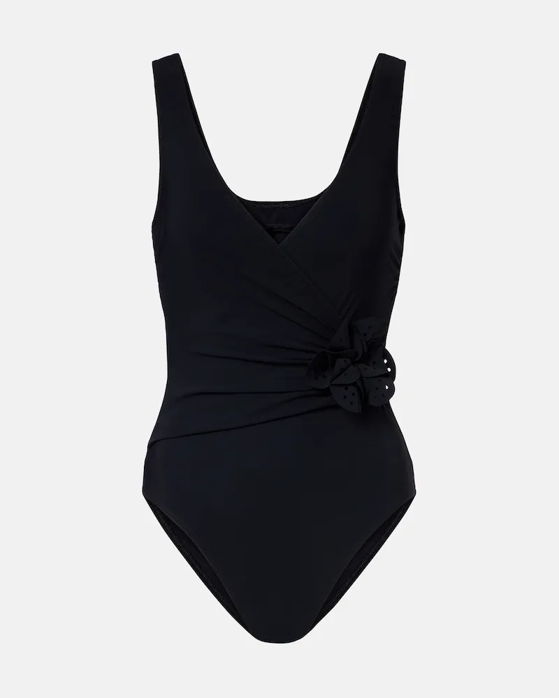 Karla Colletto Costume intero Rosetta con applicazione floreale Nero