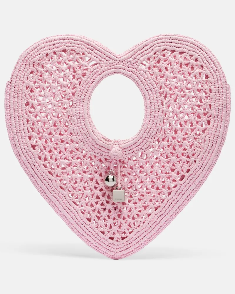 Jacquemus Borsa a mano Spiaggia Coeur Small in rafia Rosa