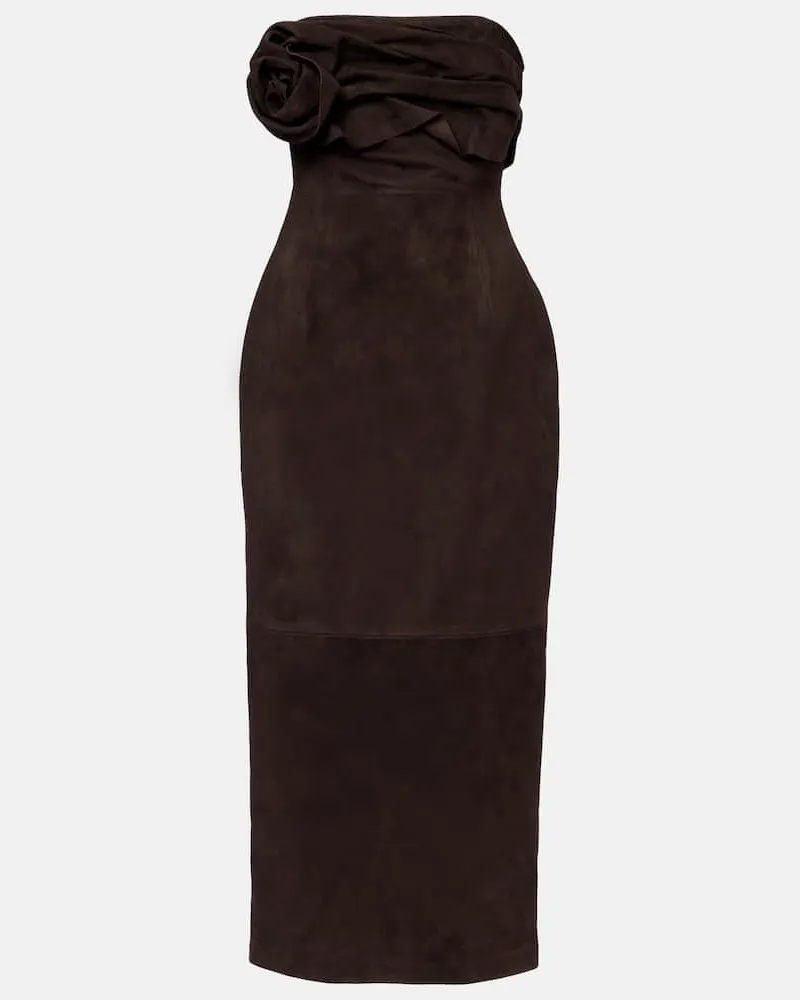 Magda Butrym Abito midi in suede con applicazione Marrone