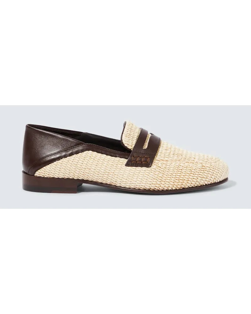 Manolo Blahnik Mocassini Padstow in rafia con pelle Beige
