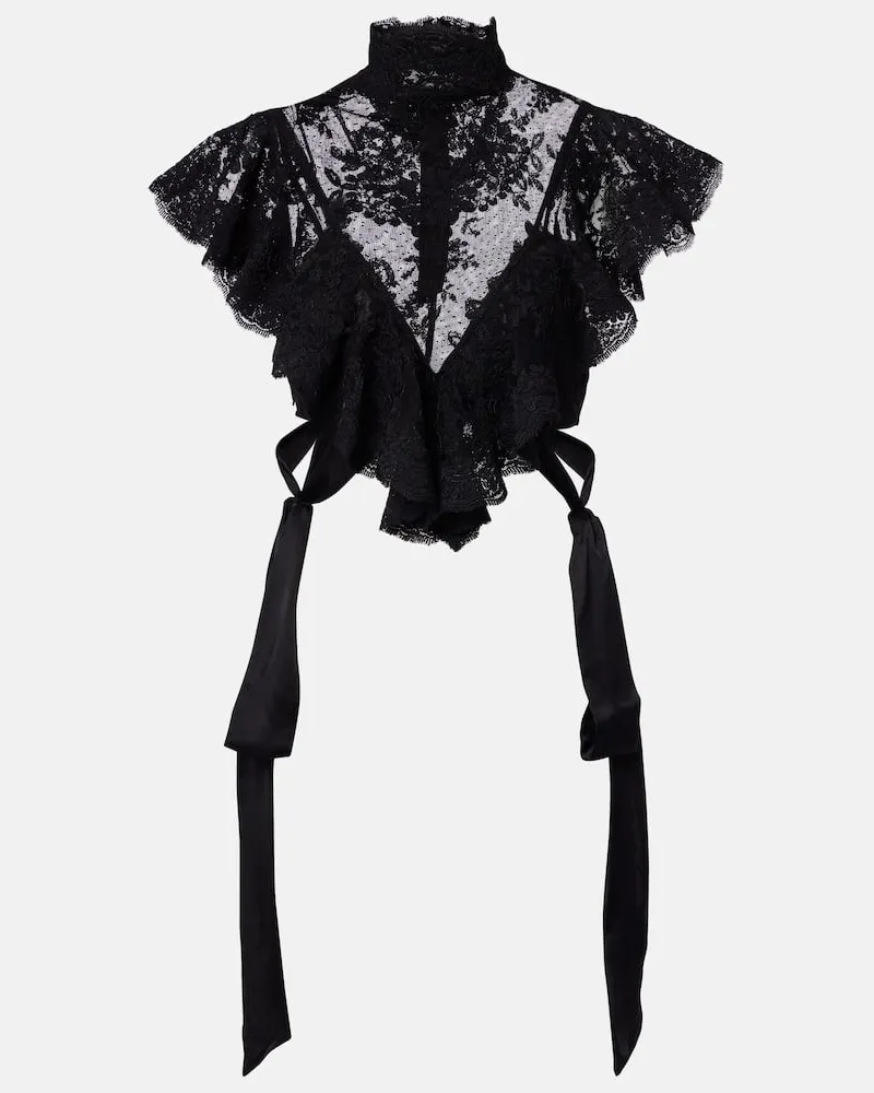 Zimmermann Top cropped Luna in pizzo con volant Nero