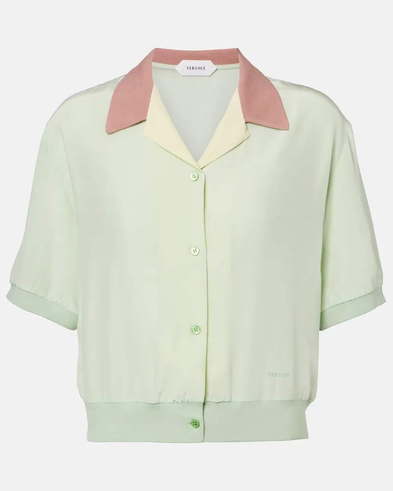 Versace Camicia cropped in popeline di seta Verde