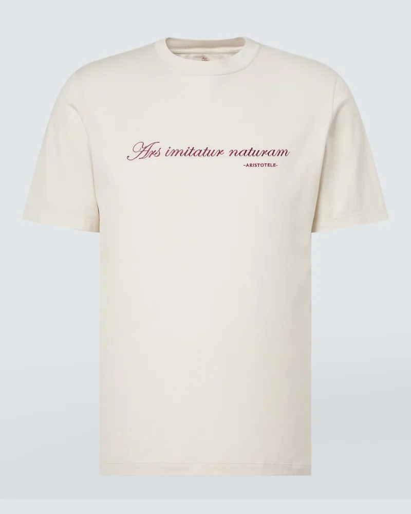 Brunello Cucinelli T-shirt in jersey di cotone con stampa Bianco
