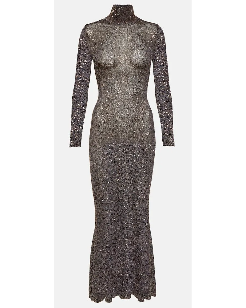 Balenciaga Abito lungo in maglia con paillettes Marrone