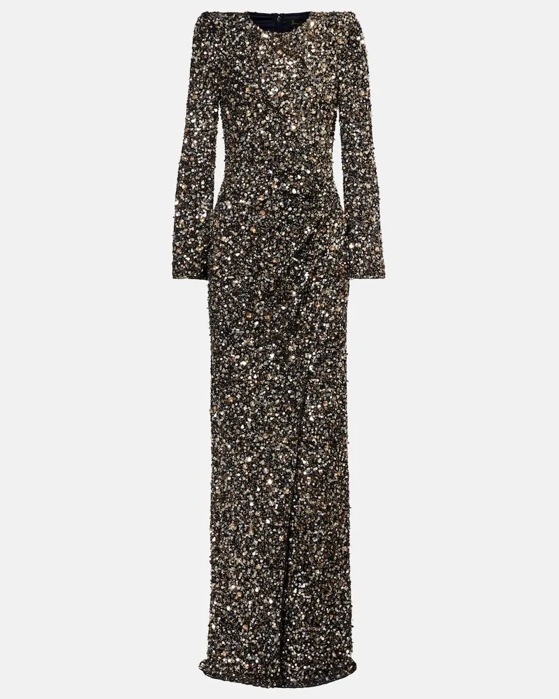Jenny Packham Abito lungo Marie con paillettes Nero