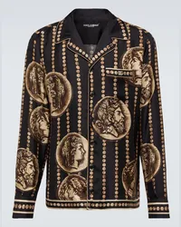 Dolce & Gabbana Camicia in twill di seta con stampa Nero