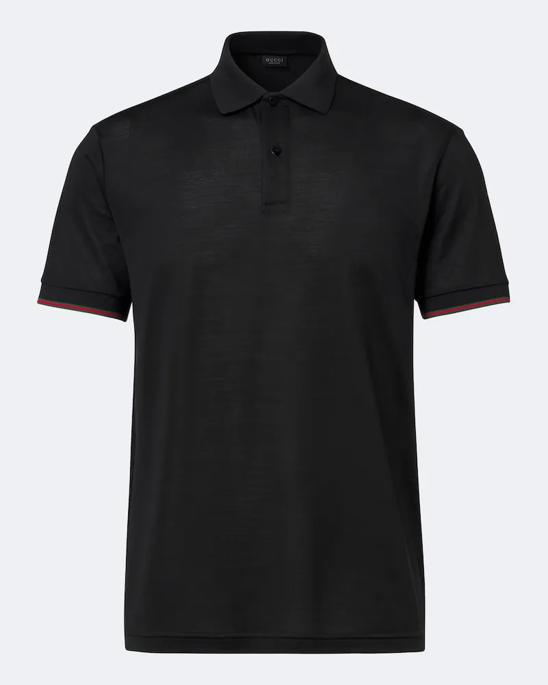 Gucci Polo Web Stripe in jersey di seta Nero