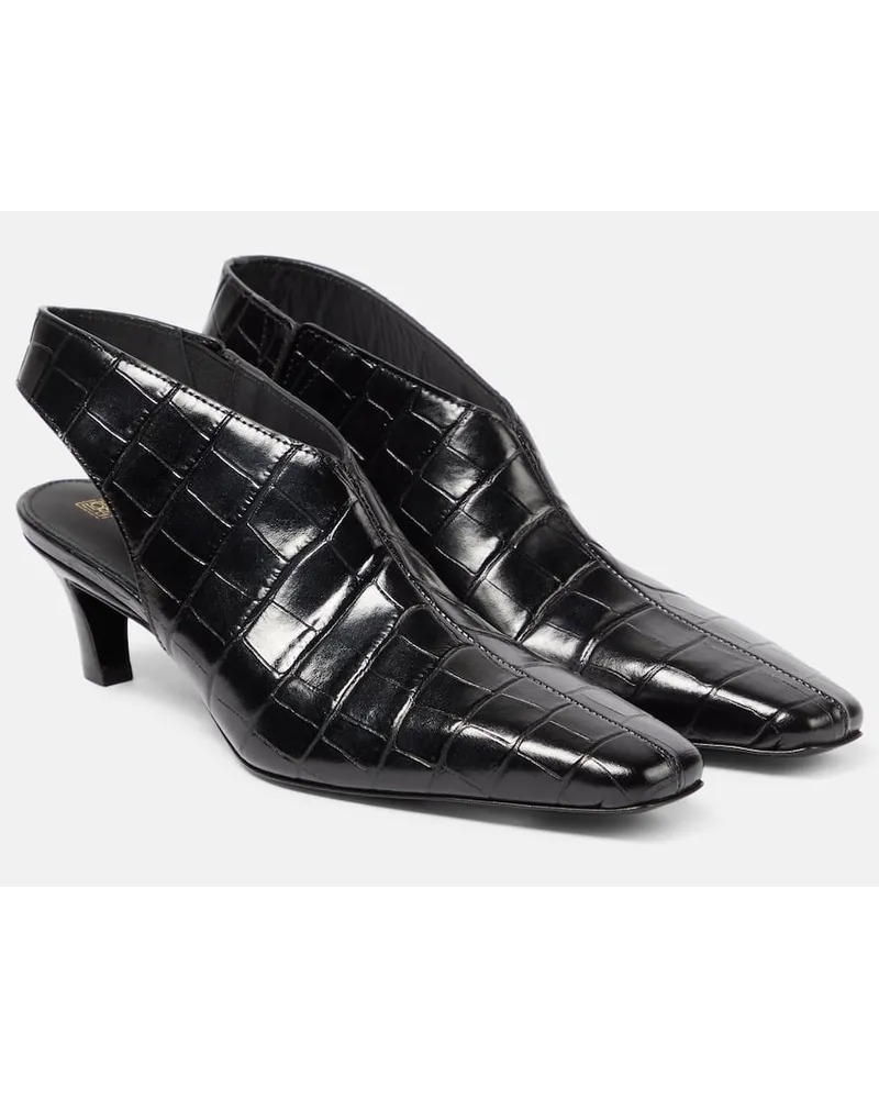 Totême Pumps slingback The Mid Heel Croco in pelle Nero