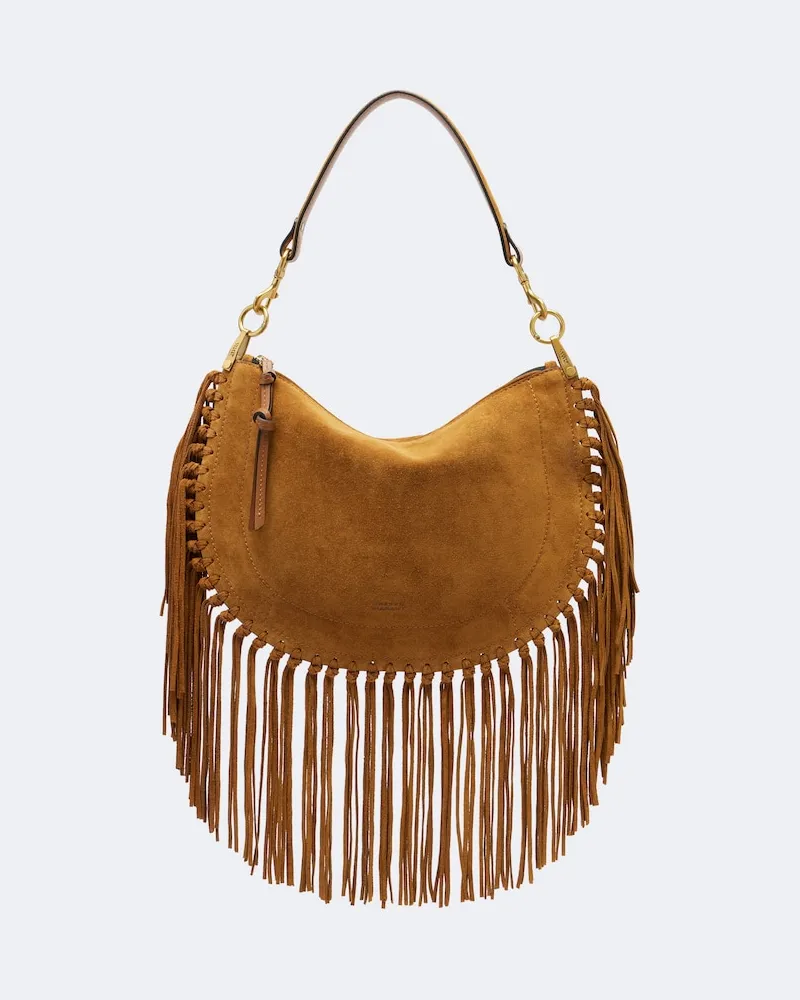 Isabel Marant Borsa a spalla Oskan Small in suede con frange Marrone
