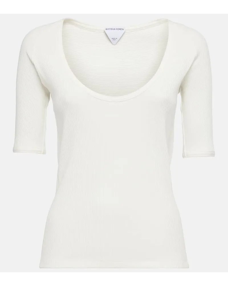 Bottega Veneta Top in jersey di misto cotone a coste Bianco