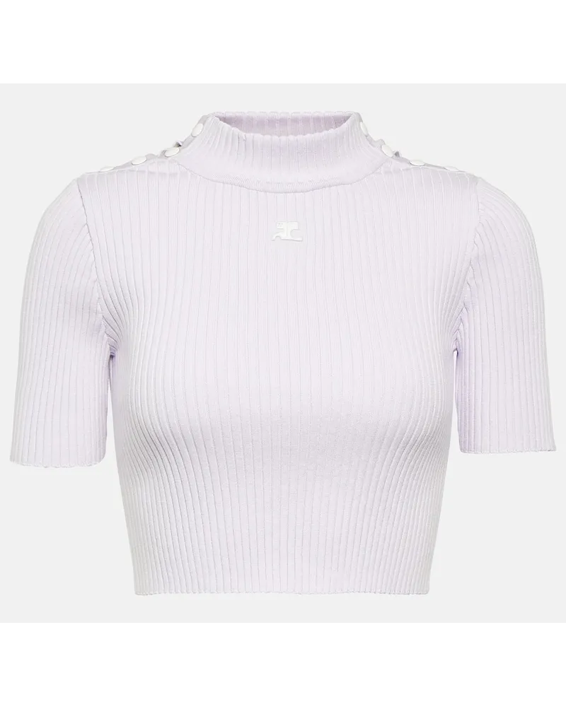 Courrèges CourrÃ¨ges Top cropped in maglia a coste con logo Bianco