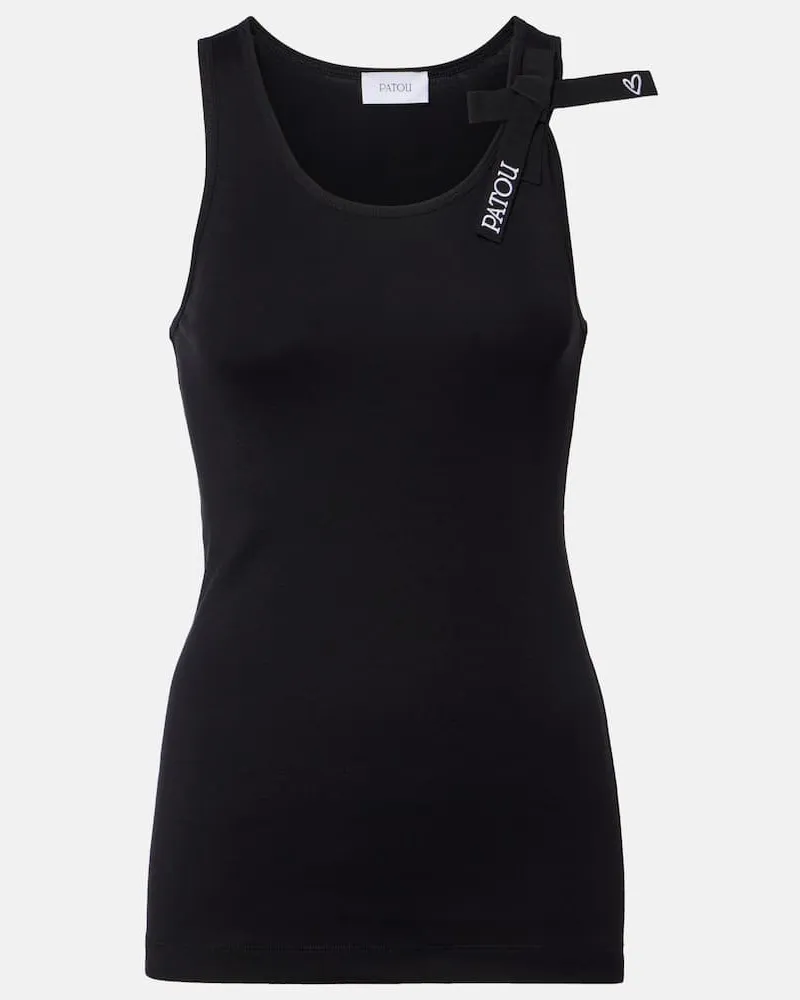 Patou Top in cotone con fiocco e logo Nero