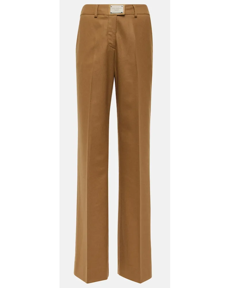 Dolce & Gabbana Pantaloni a vita alta in lana Marrone