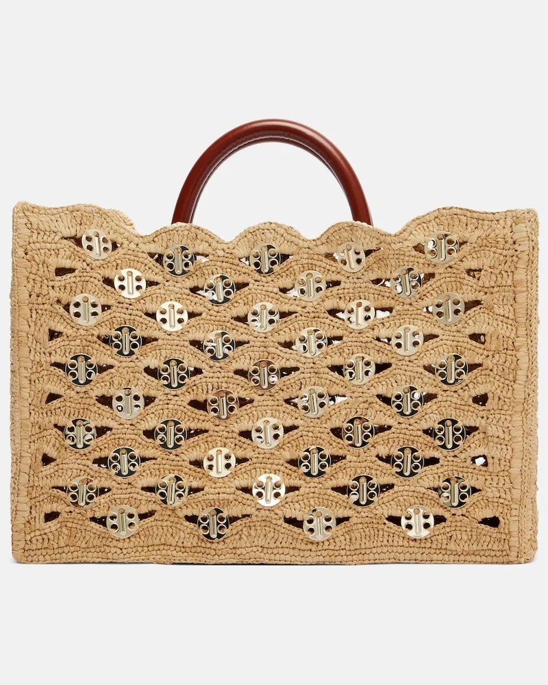 Paco Rabanne Borsa 1969 in rafia con applicazioni Beige