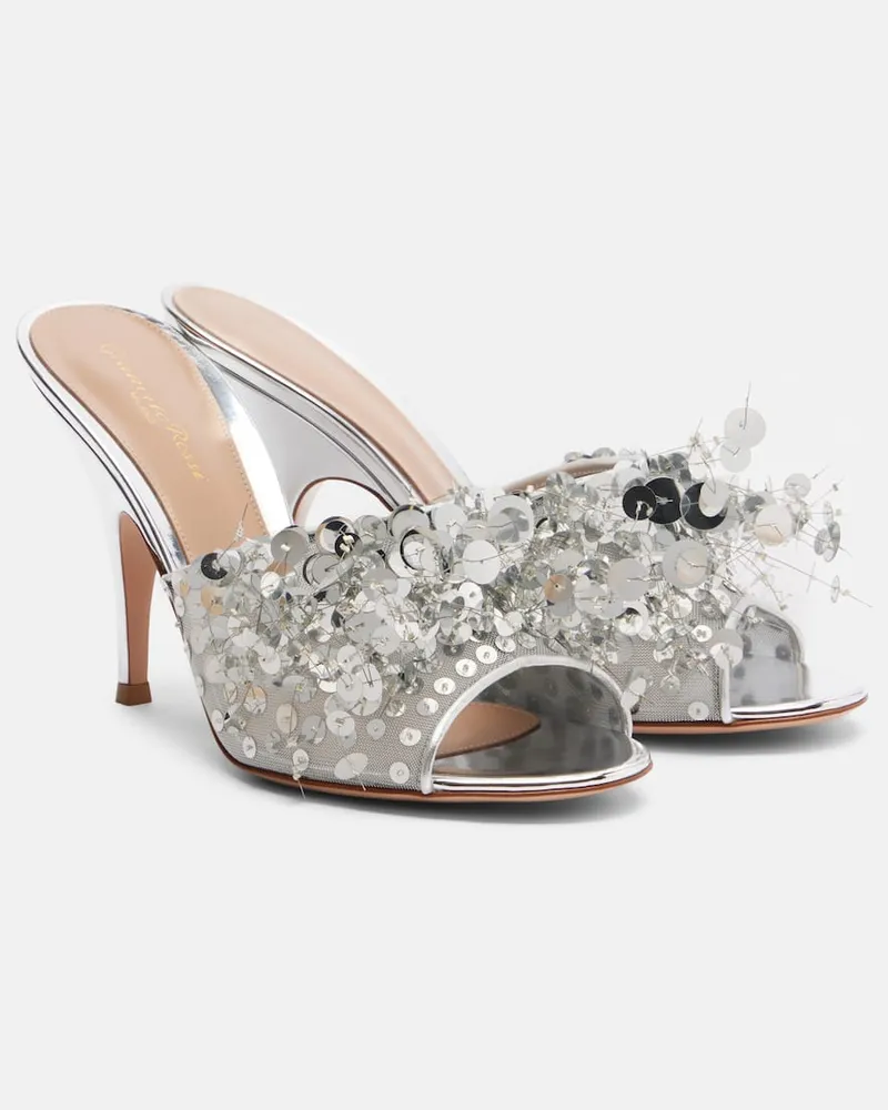 Gianvito Rossi Mules Abyssa in mesh con paillettes Argento