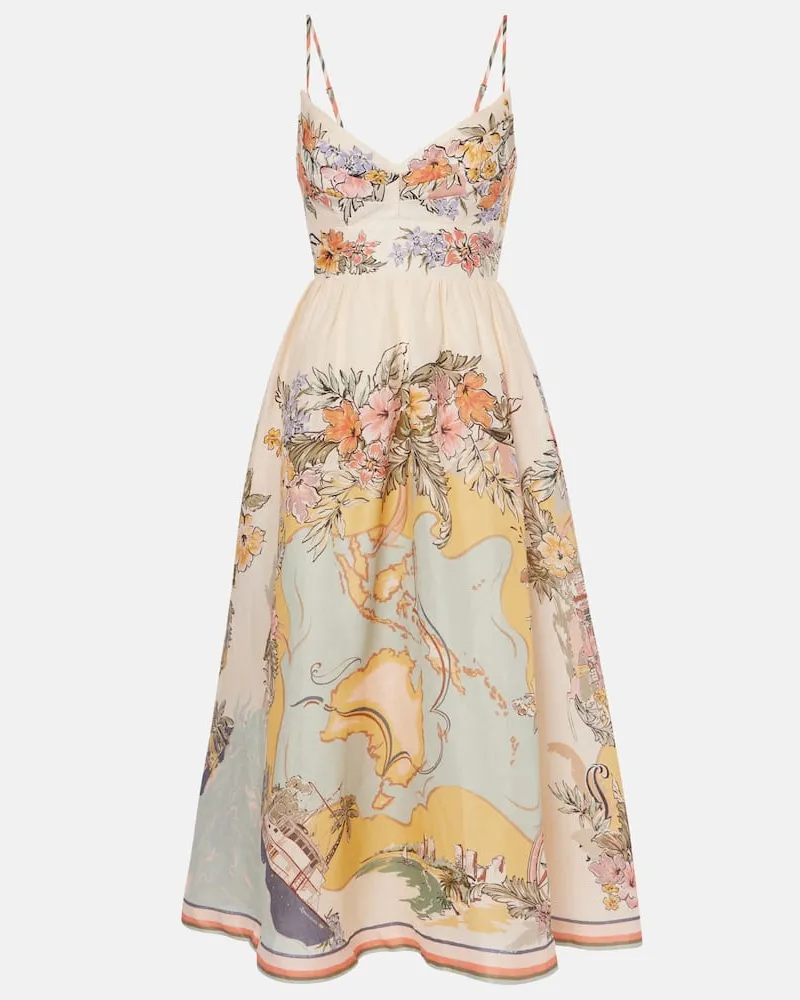 Zimmermann Abito midi Tallow in lino con stampa Multicolore
