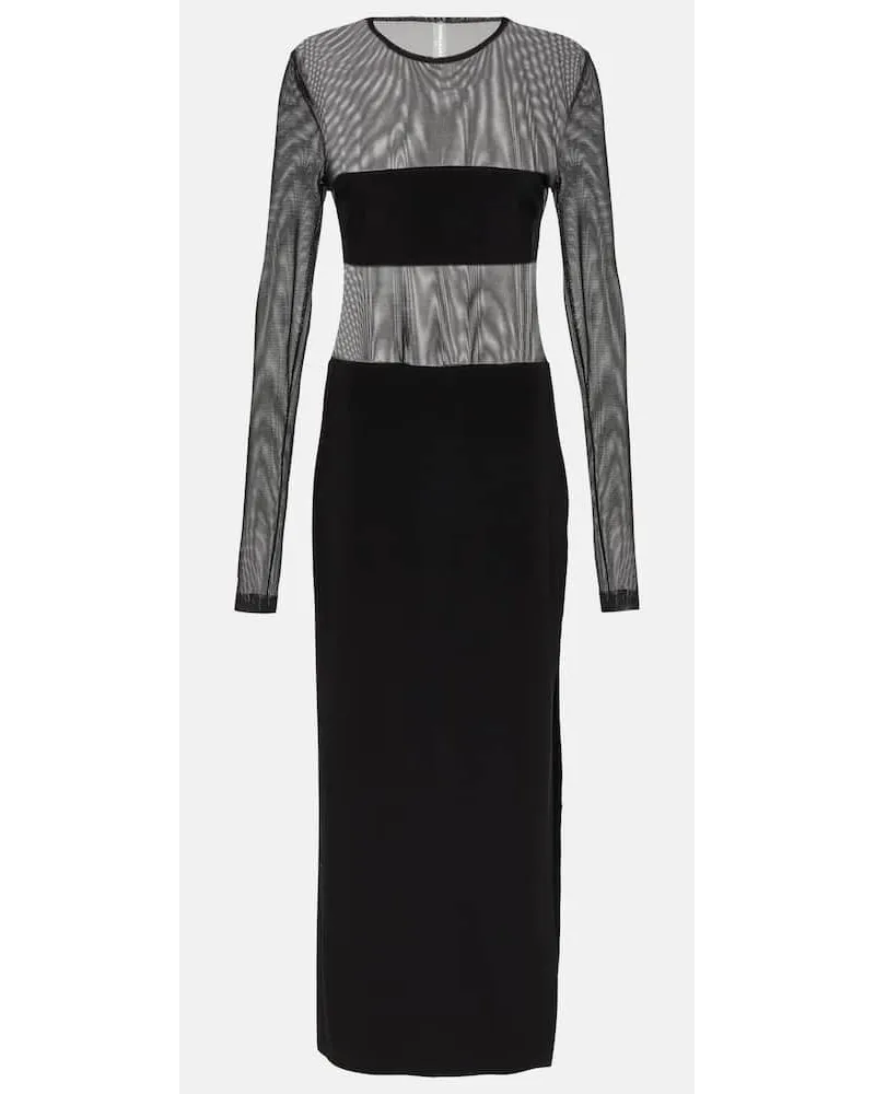 Norma Kamali Abito lungo Dash in mesh e jersey Nero