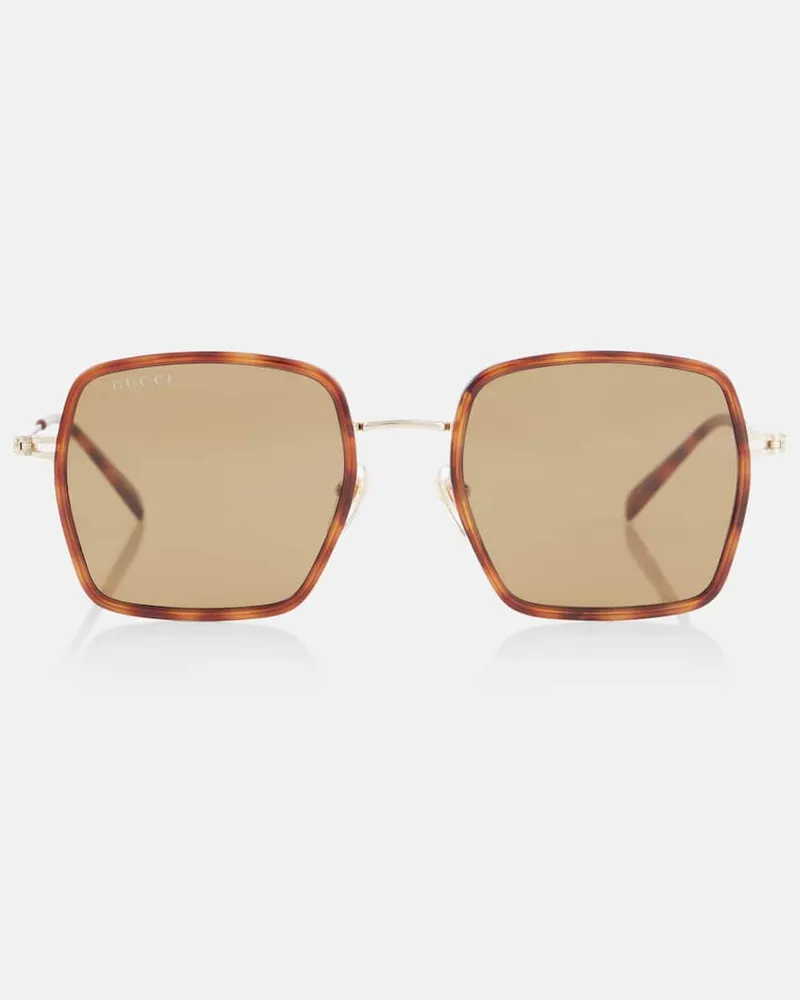 Gucci Occhiali da sole squadrati con logo Marrone
