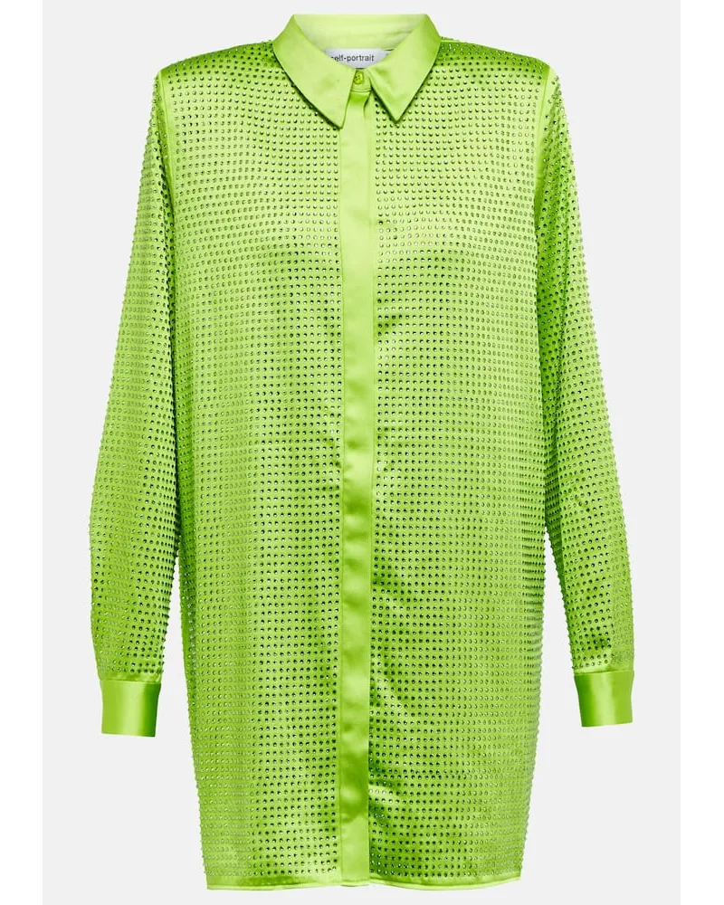 Self-Portrait Camicia in raso con decorazioni Verde