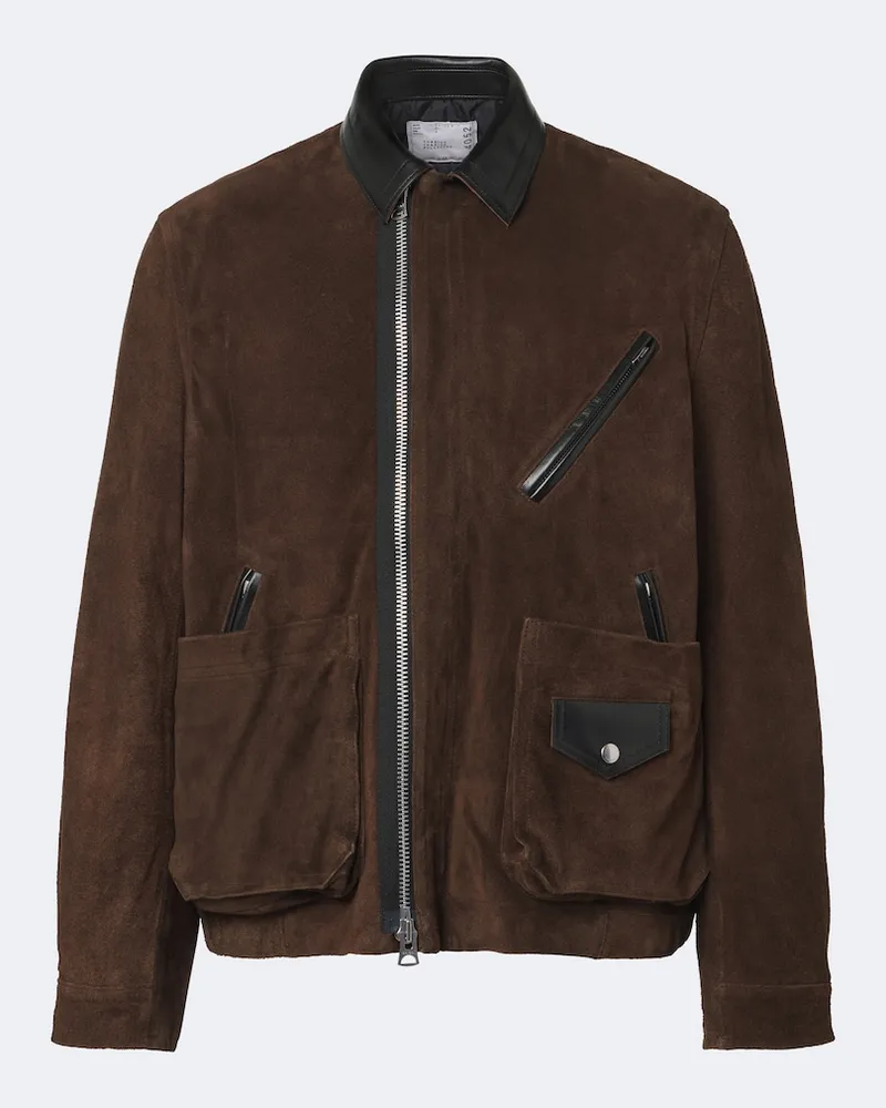 Sacai Giacca blouson in suede con pelle Marrone