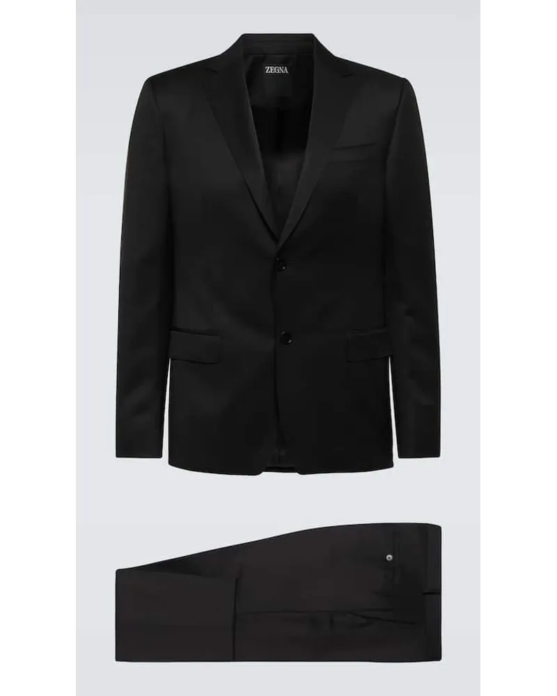 Ermenegildo Zegna Abito in canvas di lana e mohair Nero