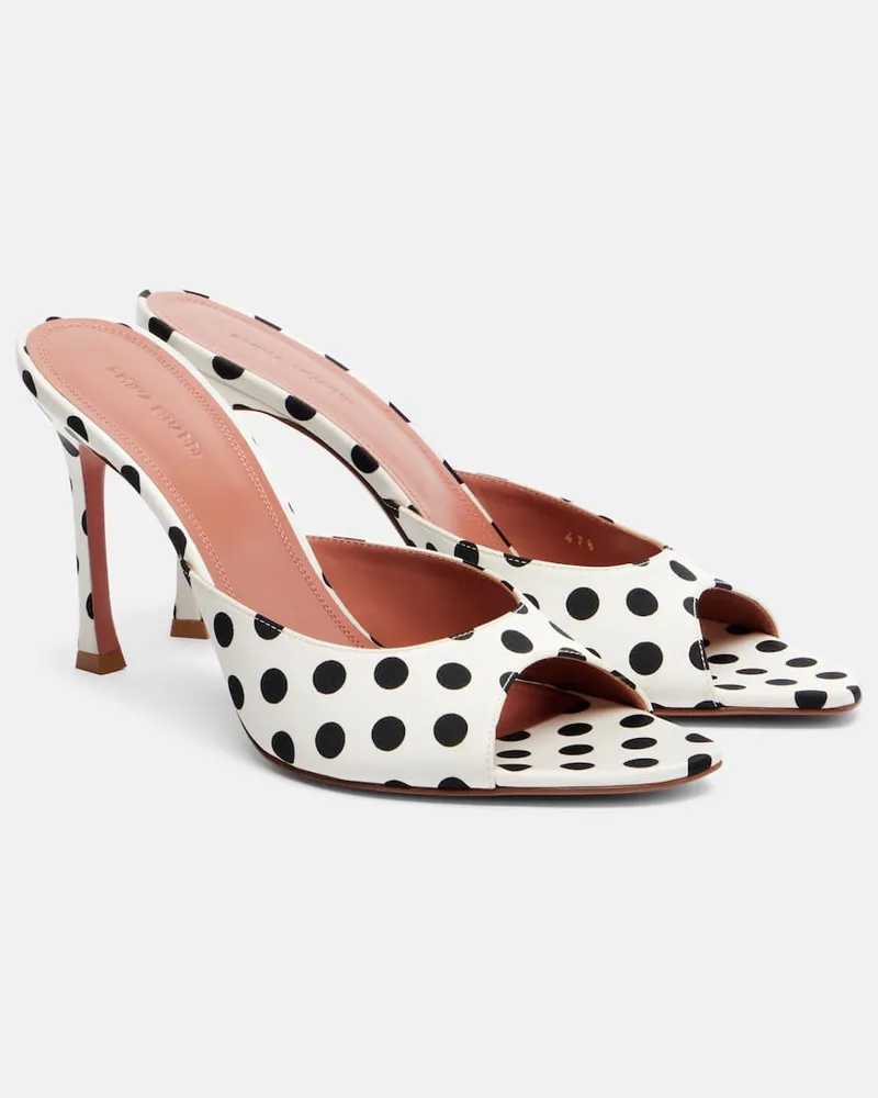 Amina Muaddi Mules Alexa in raso a pois Bianco