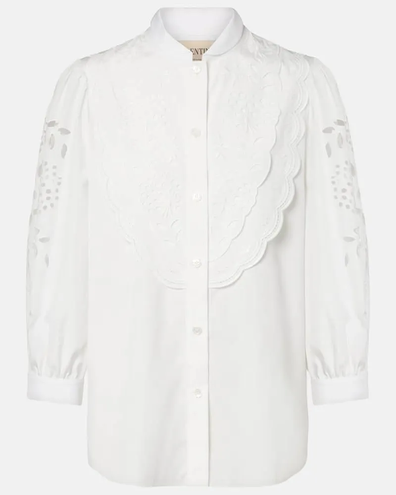 Valentino Garavani Blusa in popeline di cotone con ricamo Bianco