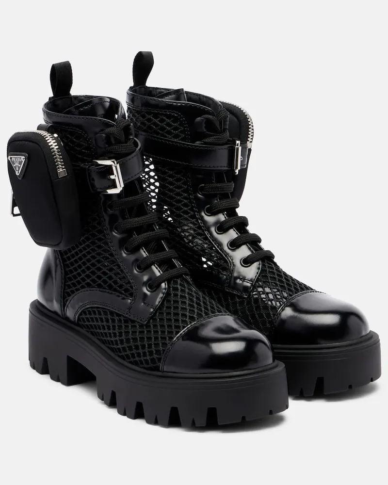 Prada Anfibi in mesh con pelle Nero