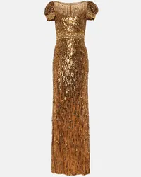 Jenny Packham Abito lungo Sungem con paillettes Oro