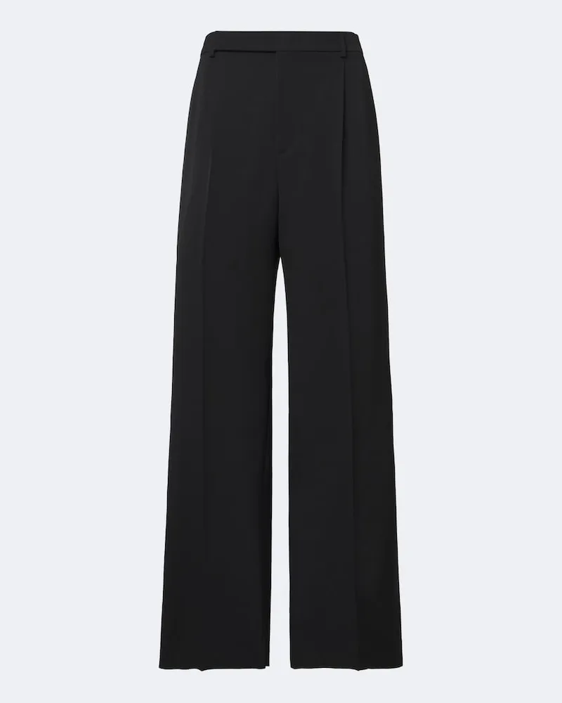 Saint Laurent Pantaloni a gamba larga in gabardine di lana Nero