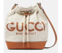 Gucci Secchiello in canvas con pelle Beige