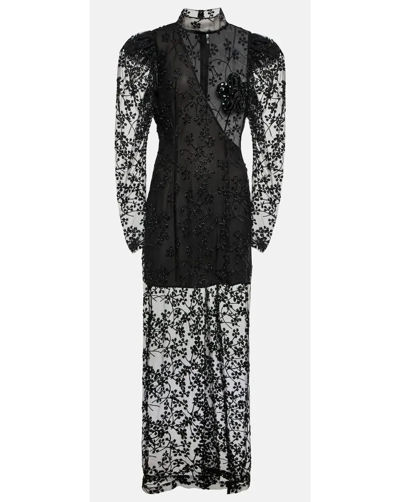 ROTATE Birger Christensen Abito midi a collo alto in mesh Nero