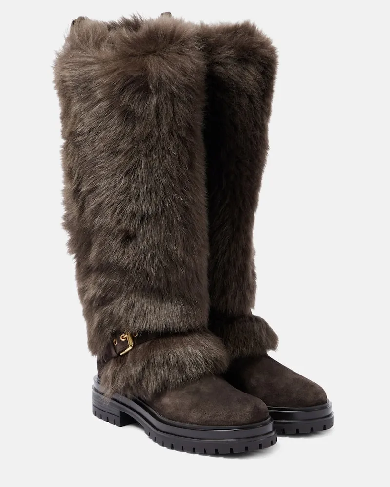 Gianvito Rossi Stivali da neve Maverick in shearling e suede Marrone