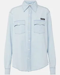 Miu Miu Camicia in chambray di cotone con logo Blu