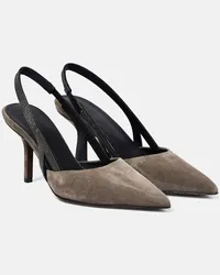 Brunello Cucinelli Mules slingback in suede con decorazioni Grigio