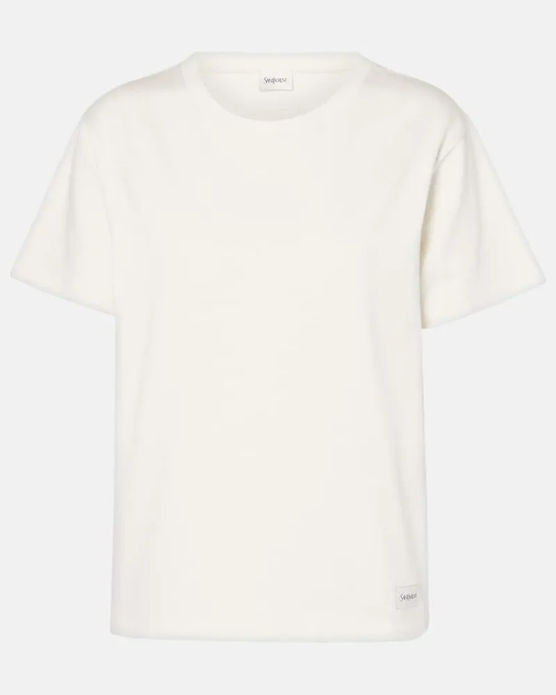 Saint Laurent T-shirt in jersey di misto cotone Bianco